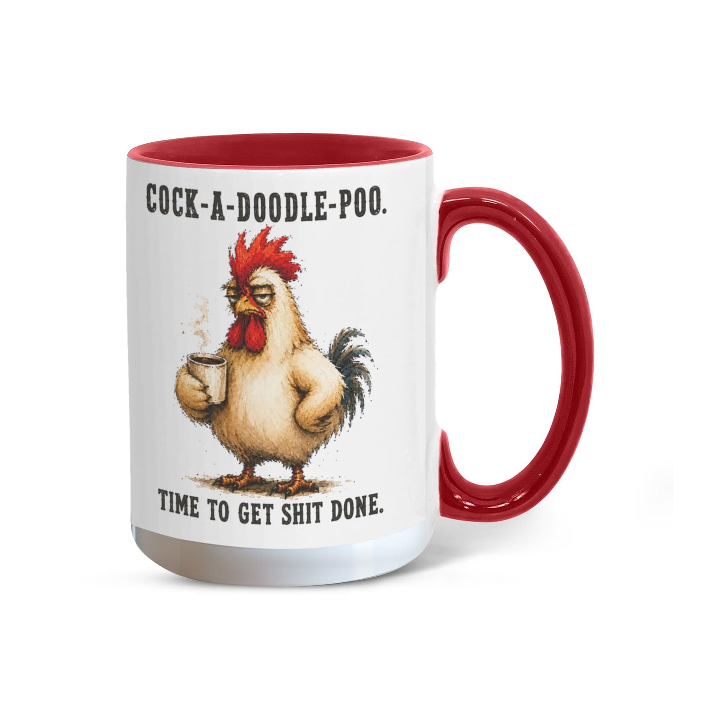 Cock-A-Doodle-Poo Funny Rooster Mug, 15 oz Color Accent Coffee Cup | Quinnlyn & Co.