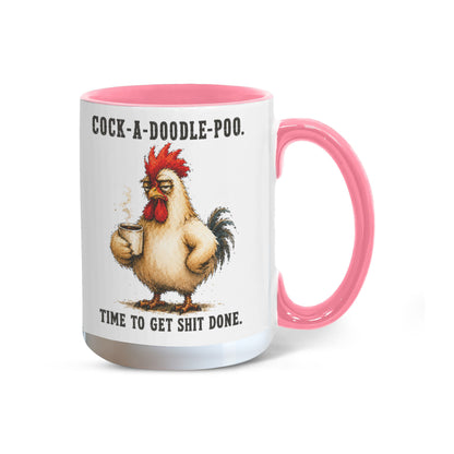 Cock-A-Doodle-Poo Funny Rooster Mug, 15 oz Color Accent Coffee Cup | Quinnlyn & Co.