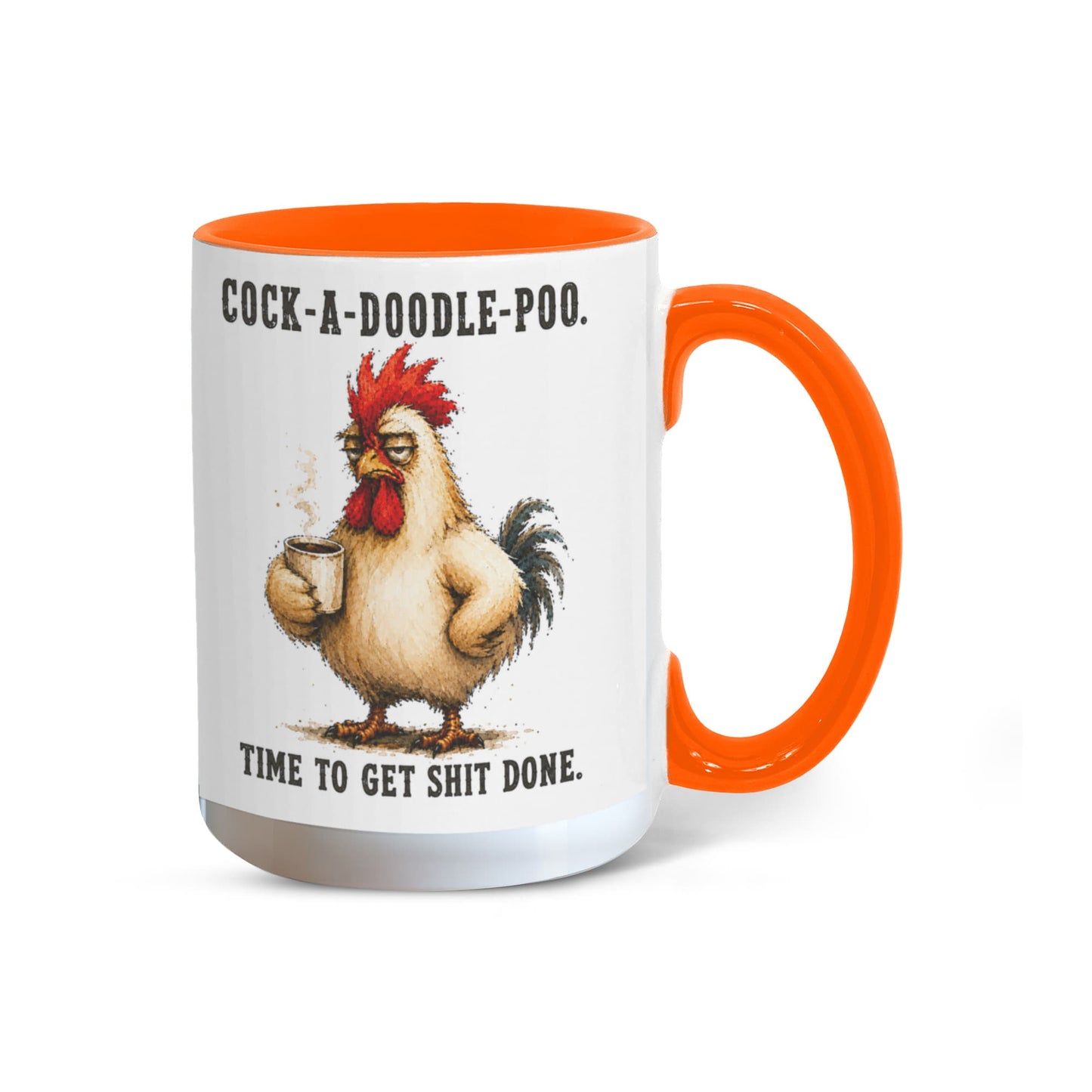 Cock-A-Doodle-Poo Funny Rooster Mug, 15 oz Color Accent Coffee Cup | Quinnlyn & Co.
