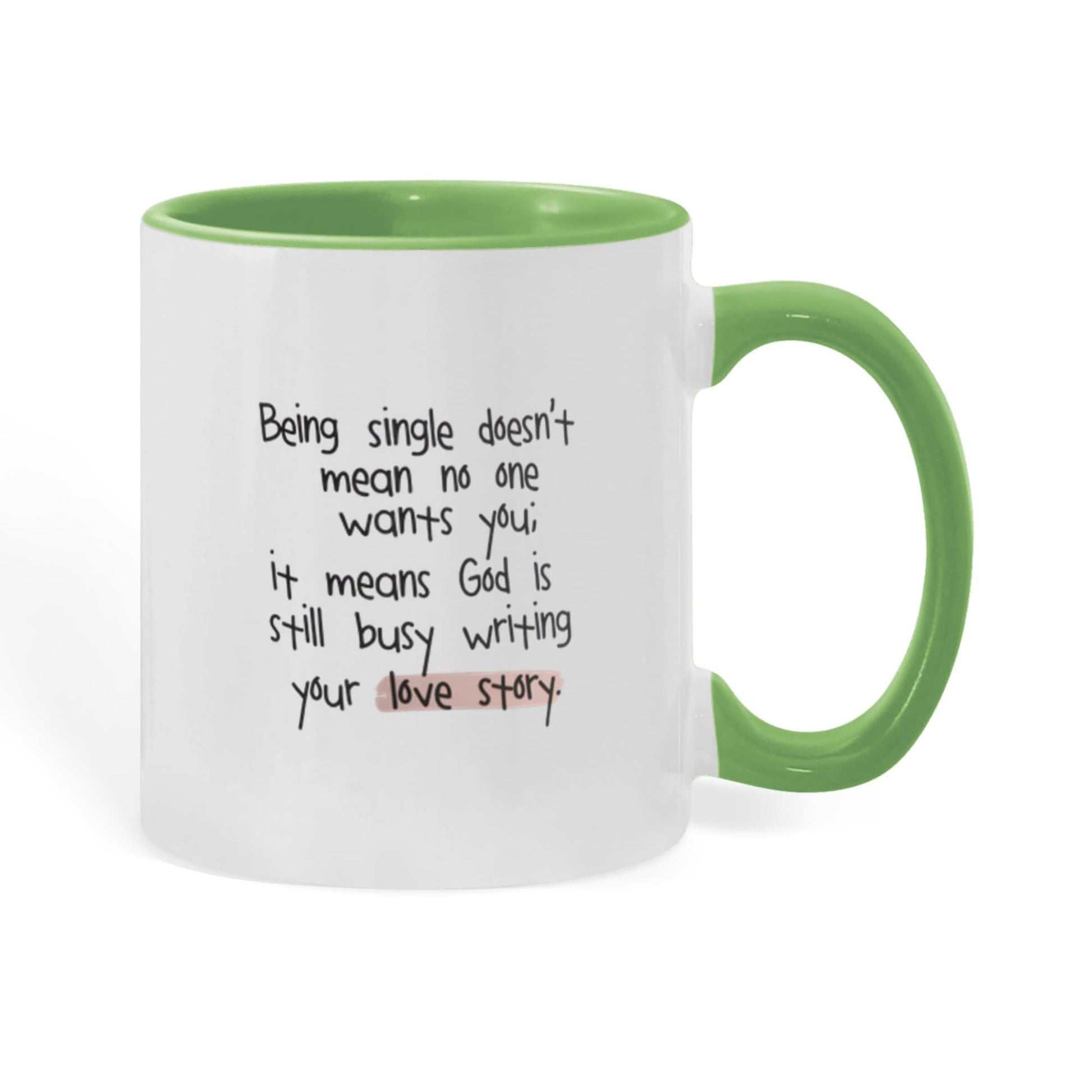 Minimalist inspirational coffee cup with printed love quote