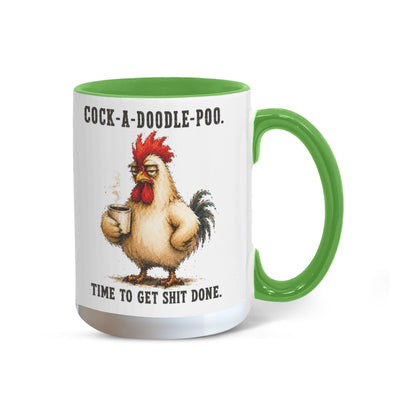 Cock-A-Doodle-Poo Funny Rooster Mug, 15 oz Color Accent Coffee Cup | Quinnlyn & Co.
