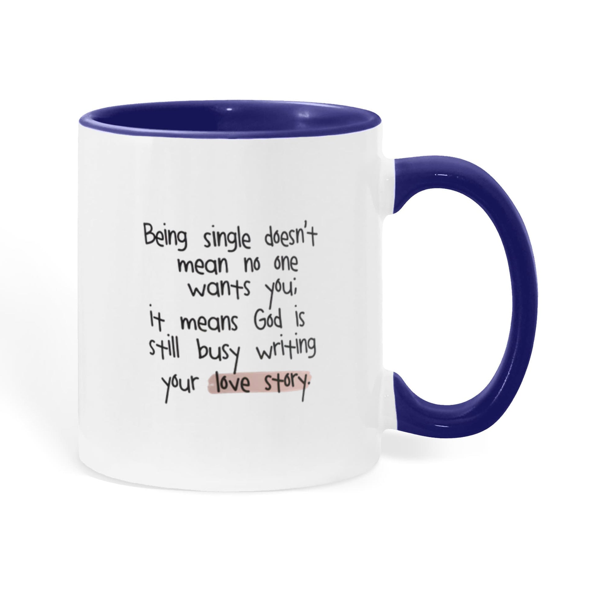 Cozy faith mug displayed beside journal and Bible