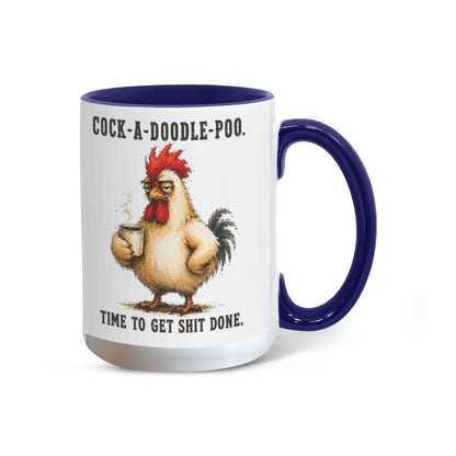 Cock-A-Doodle-Poo Funny Rooster Mug, 15 oz Color Accent Coffee Cup | Quinnlyn & Co.
