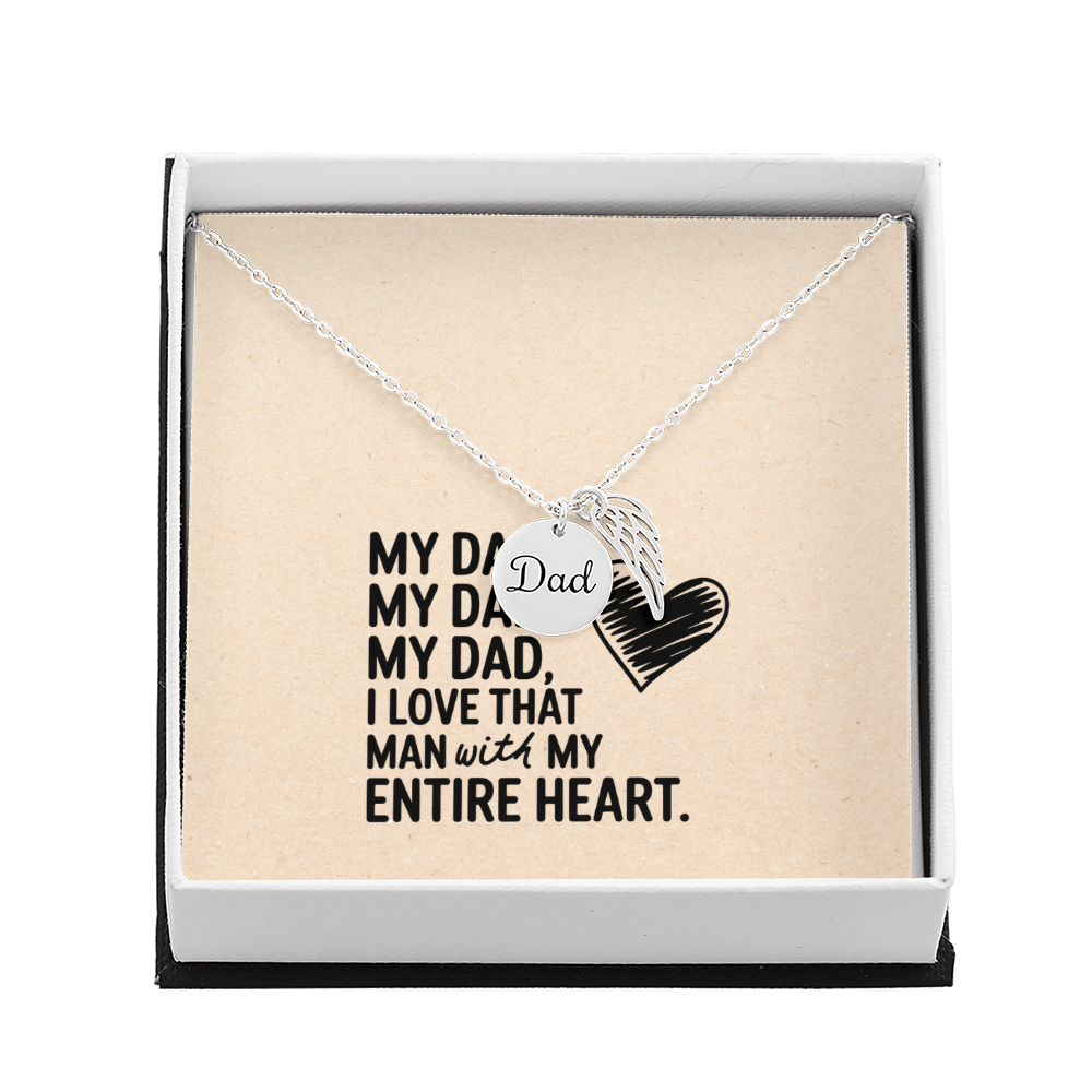 “My Dad, My Heart” Angel Wing Charm Necklace gift box