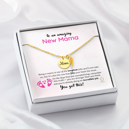 Gift box presentation of Interlocking Hearts Necklace with message card