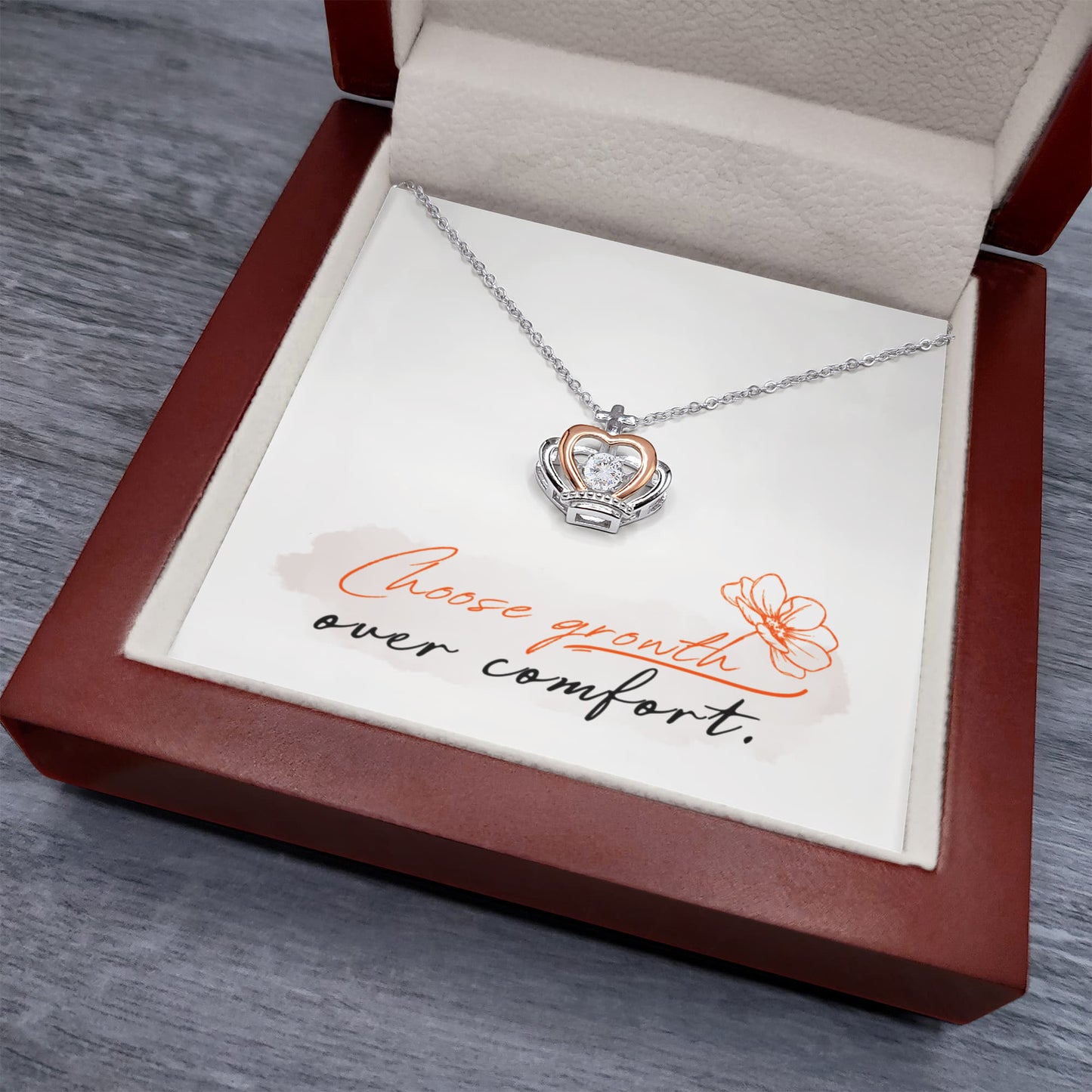 “Choose Growth Over Comfort” Crown Pendant Necklace – A Reminder of Strength & Transformation