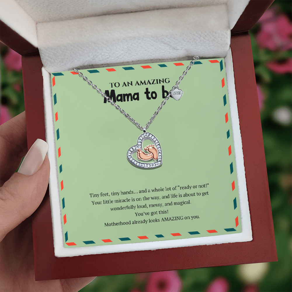 Baby Feet Heart Necklace for Mama-to-Be | Funny New Mom Gift | Pregnancy Announcement Jewelry | Baby Shower Necklace