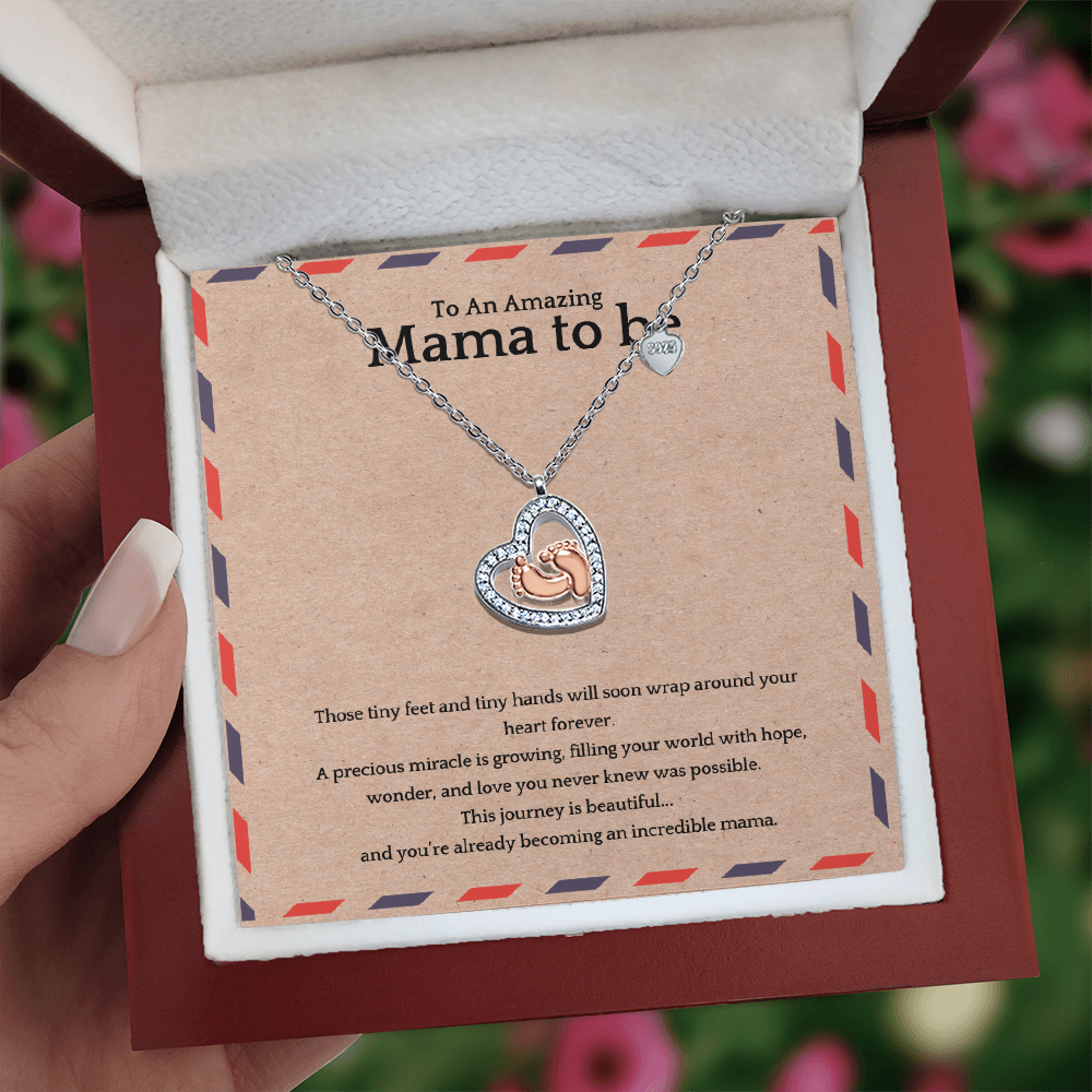 Baby Feet Heart Necklace for Mama-to-Be | Pregnancy Gift | New Mom Necklace | Baby Shower Keepsake Jewelry