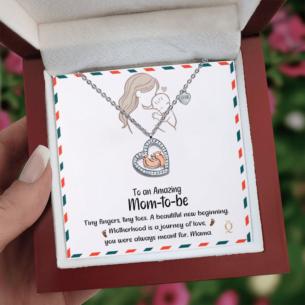 Baby Feet Heart Necklace – Mom-to-Be Gift Celebrating the Mama & Baby Bond | Pregnancy Jewelry with Sentimental Message Card