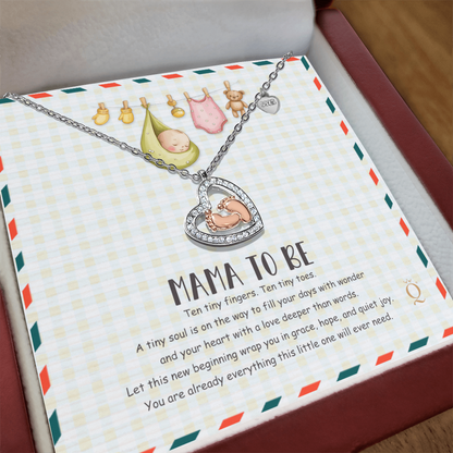 Baby Feet Heart Necklace – Mama To Be Gift with Baby Clothes & Teddy Bear Message Card | Pregnancy Necklace for Expecting Moms