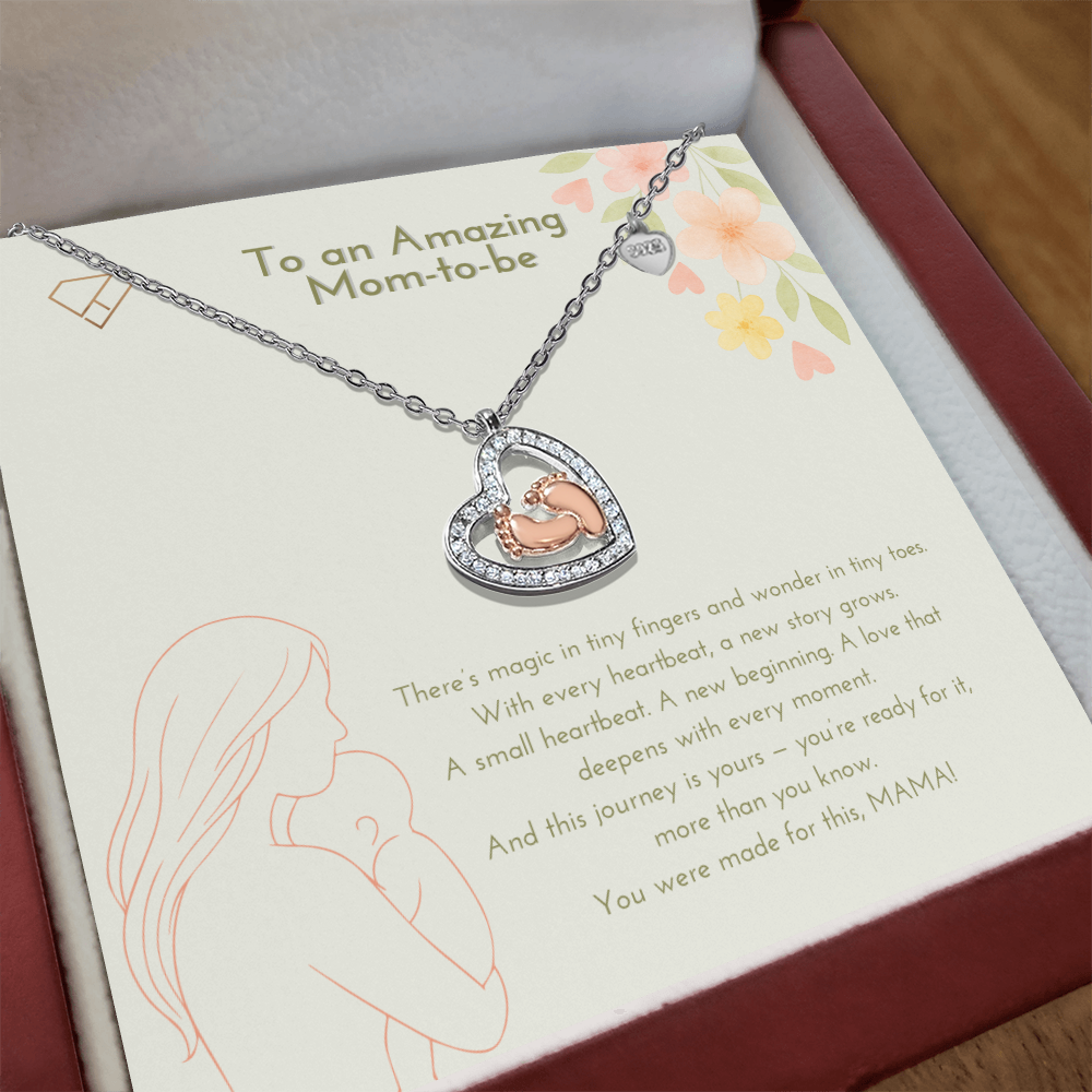 Baby Feet Heart Necklace – Mom-to-Be Gift | New Mom Pregnancy Jewelry with Message Card | Baby Shower Gift for Expecting Moms