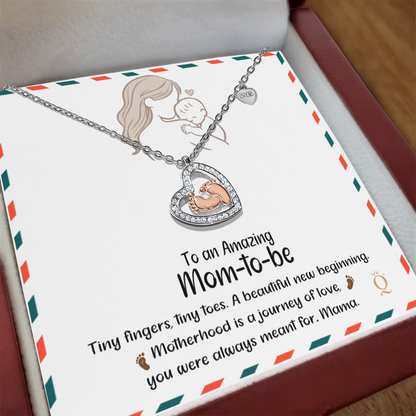 Baby Feet Heart Necklace – Mom-to-Be Gift Celebrating the Mama & Baby Bond | Pregnancy Jewelry with Sentimental Message Card