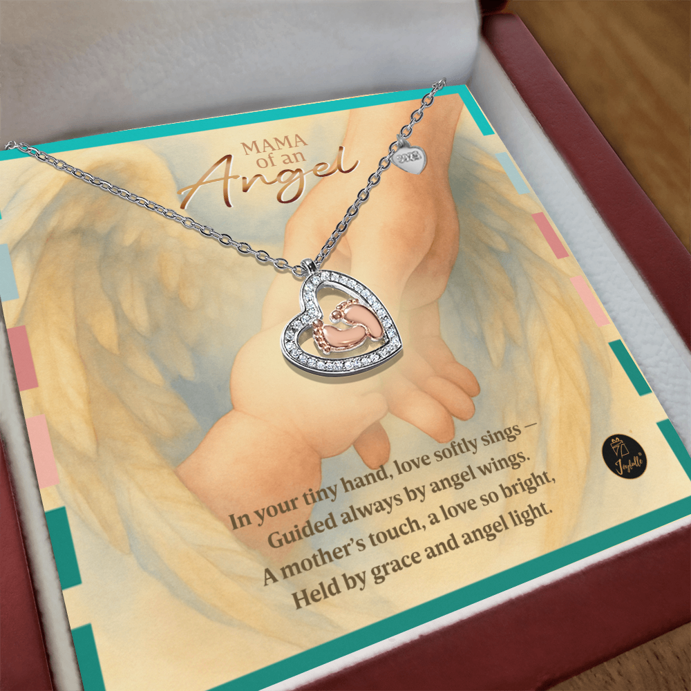 Baby Feet Heart Necklace – Mama of an Angel Memorial Gift | Miscarriage & Infant Loss Jewelry with Sympathy Message Card