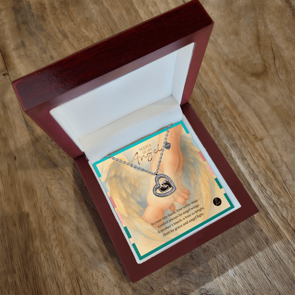 Baby Feet Heart Necklace – Mama of an Angel Memorial Gift | Miscarriage & Infant Loss Jewelry with Sympathy Message Card