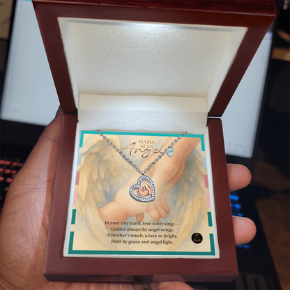 Baby Feet Heart Necklace – Mama of an Angel Memorial Gift | Miscarriage & Infant Loss Jewelry with Sympathy Message Card