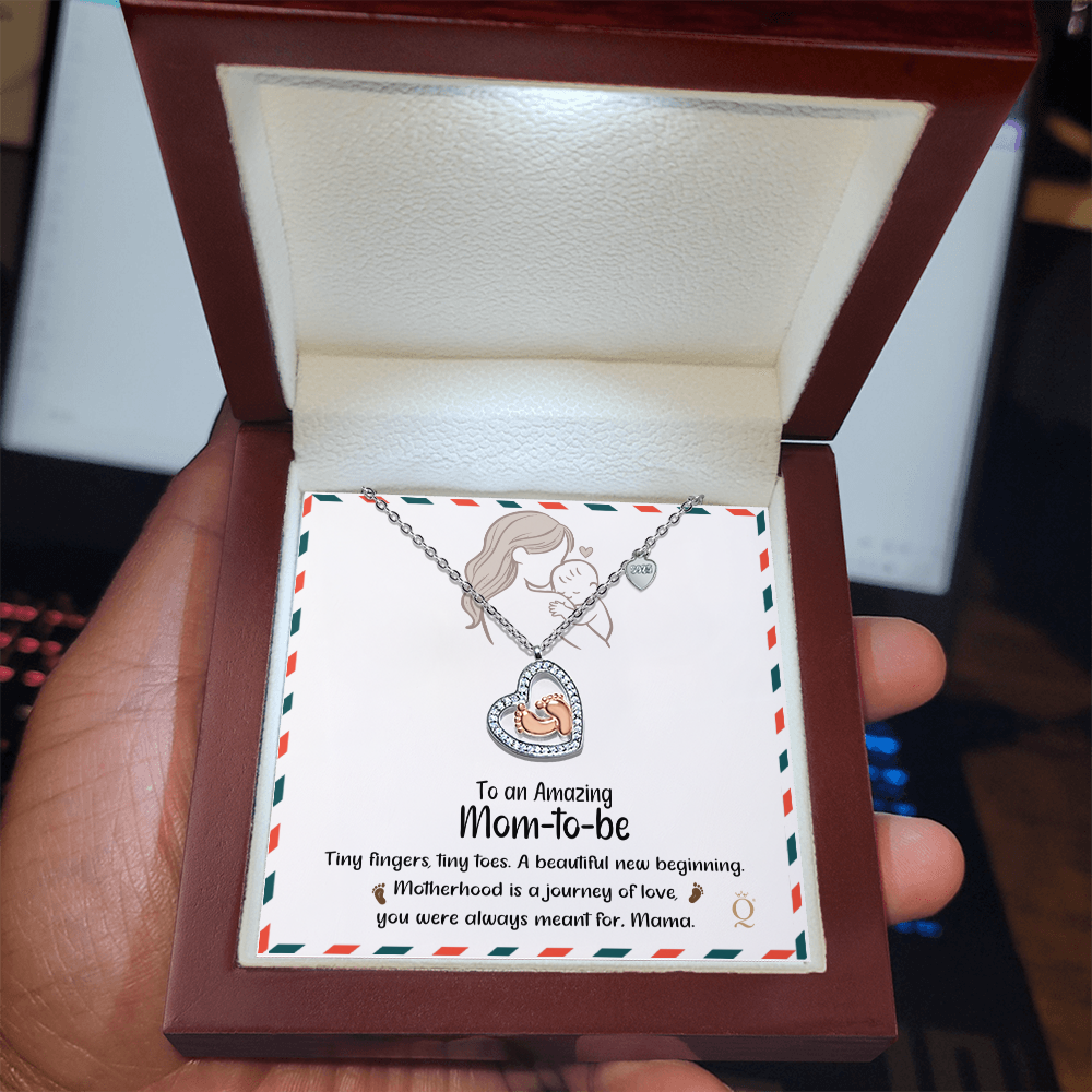 Baby Feet Heart Necklace – Mom-to-Be Gift Celebrating the Mama & Baby Bond | Pregnancy Jewelry with Sentimental Message Card