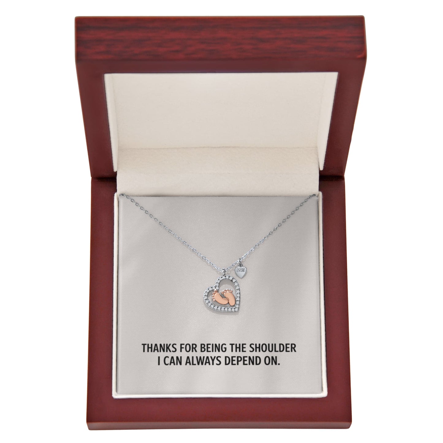 Baby Feet Heart Necklace – “Thanks for Being My Shoulder” Gift for Mom