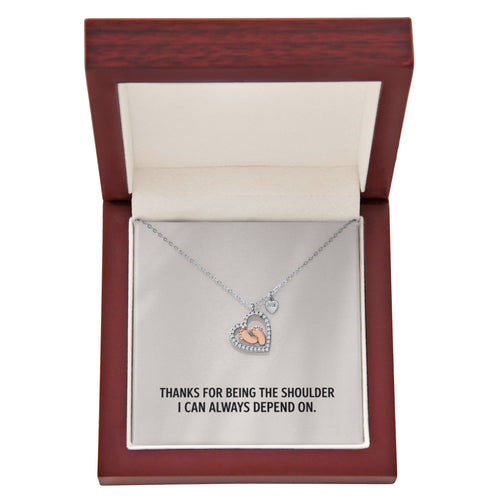 Baby Feet Heart Necklace – “Thanks for Being My Shoulder” Gift for Mom