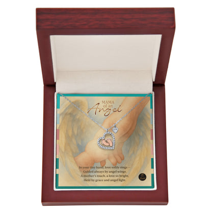 Baby Feet Heart Necklace – Mama of an Angel Memorial Gift | Miscarriage & Infant Loss Jewelry with Sympathy Message Card