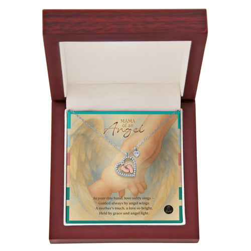 Baby Feet Heart Necklace – Mama of an Angel Memorial Gift | Miscarriage & Infant Loss Jewelry with Sympathy Message Card