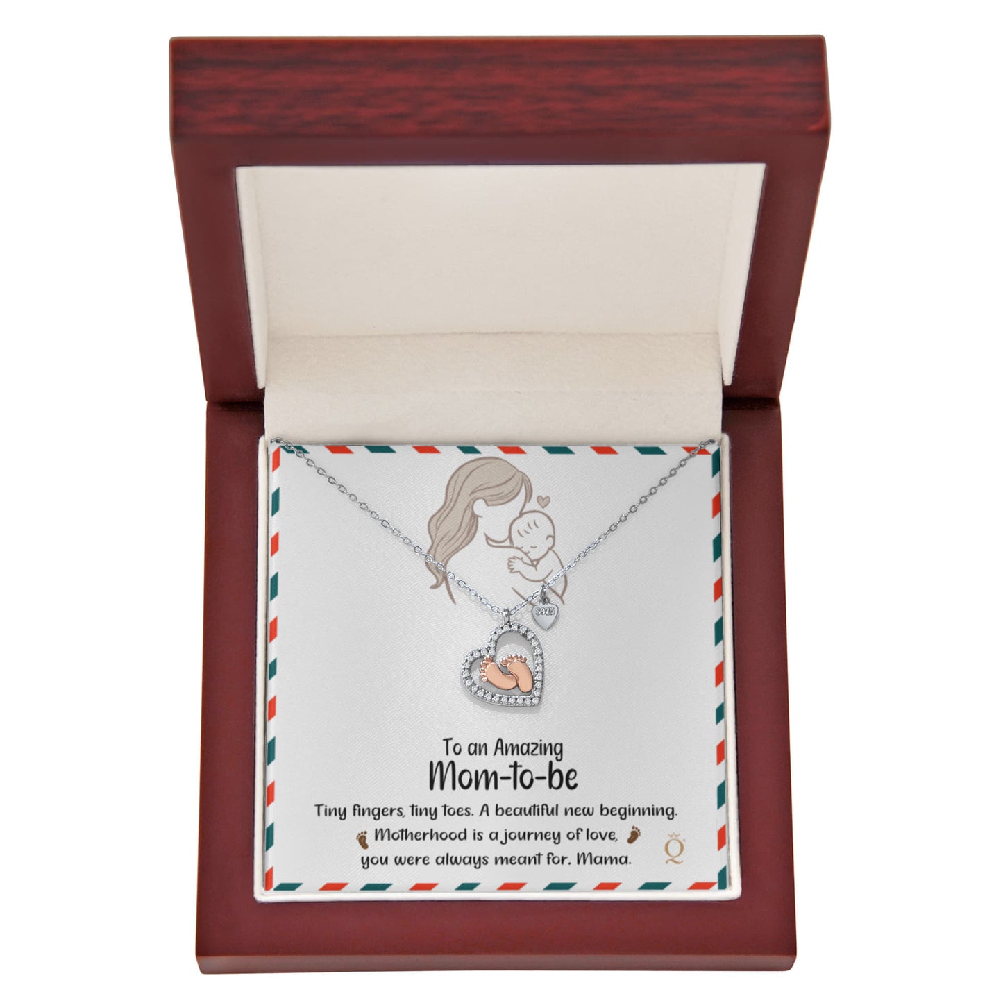 Baby Feet Heart Necklace – Mom-to-Be Gift Celebrating the Mama & Baby Bond | Pregnancy Jewelry with Sentimental Message Card