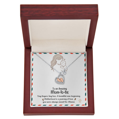 Baby Feet Heart Necklace – Mom-to-Be Gift Celebrating the Mama & Baby Bond | Pregnancy Jewelry with Sentimental Message Card