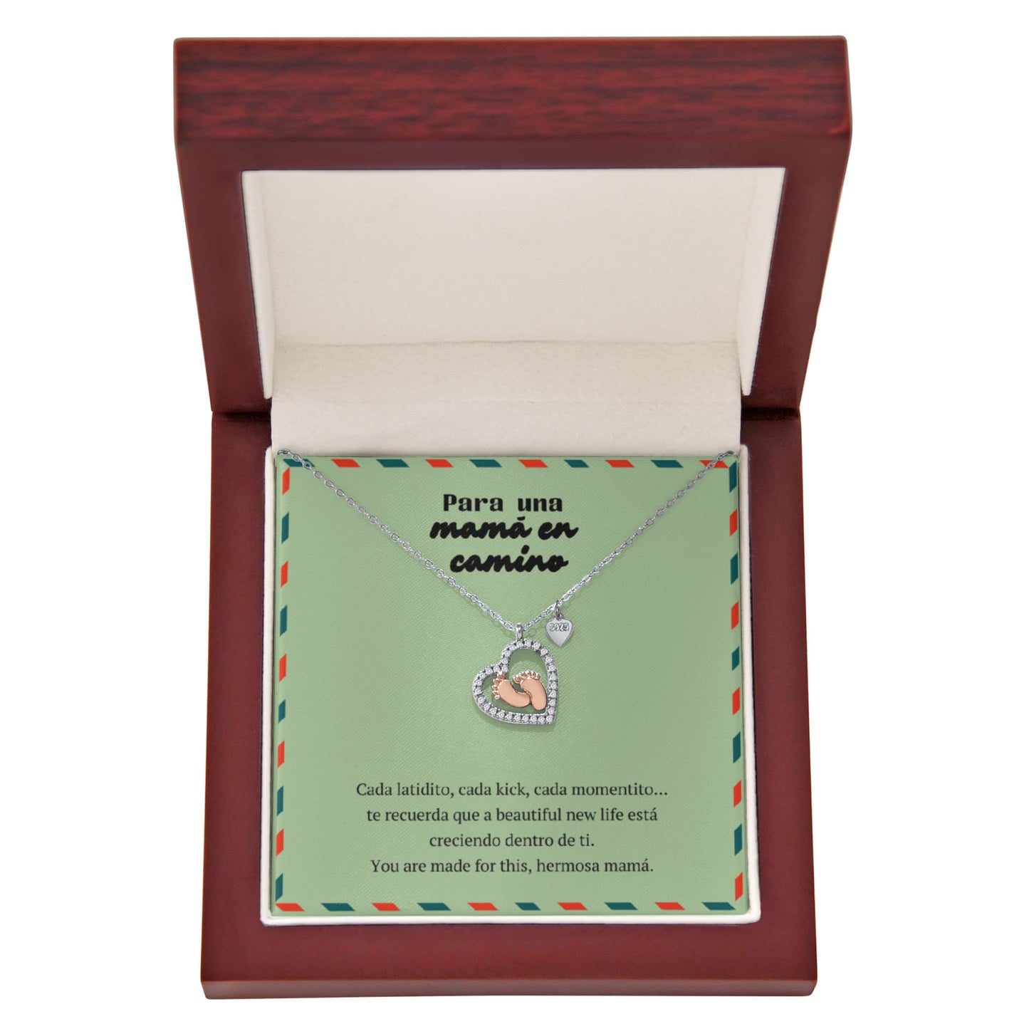 Baby Feet Heart Necklace para Mamá en Camino | Spanglish Pregnancy Gift | New Mom Necklace | Baby Shower Jewelry
