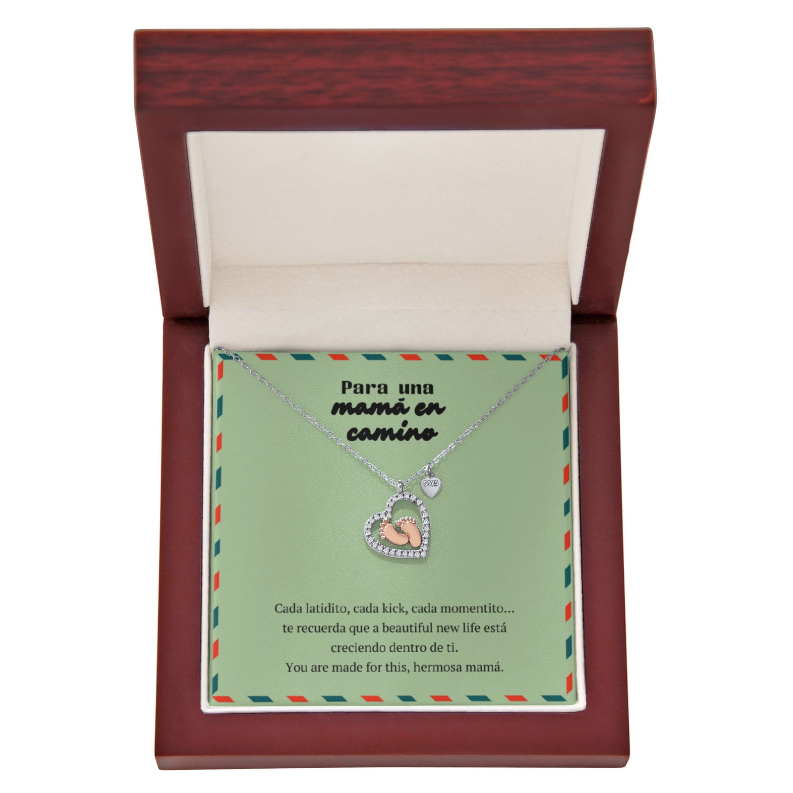 Baby Feet Heart Necklace para Mamá en Camino | Spanglish Pregnancy Gift | New Mom Necklace | Baby Shower Jewelry