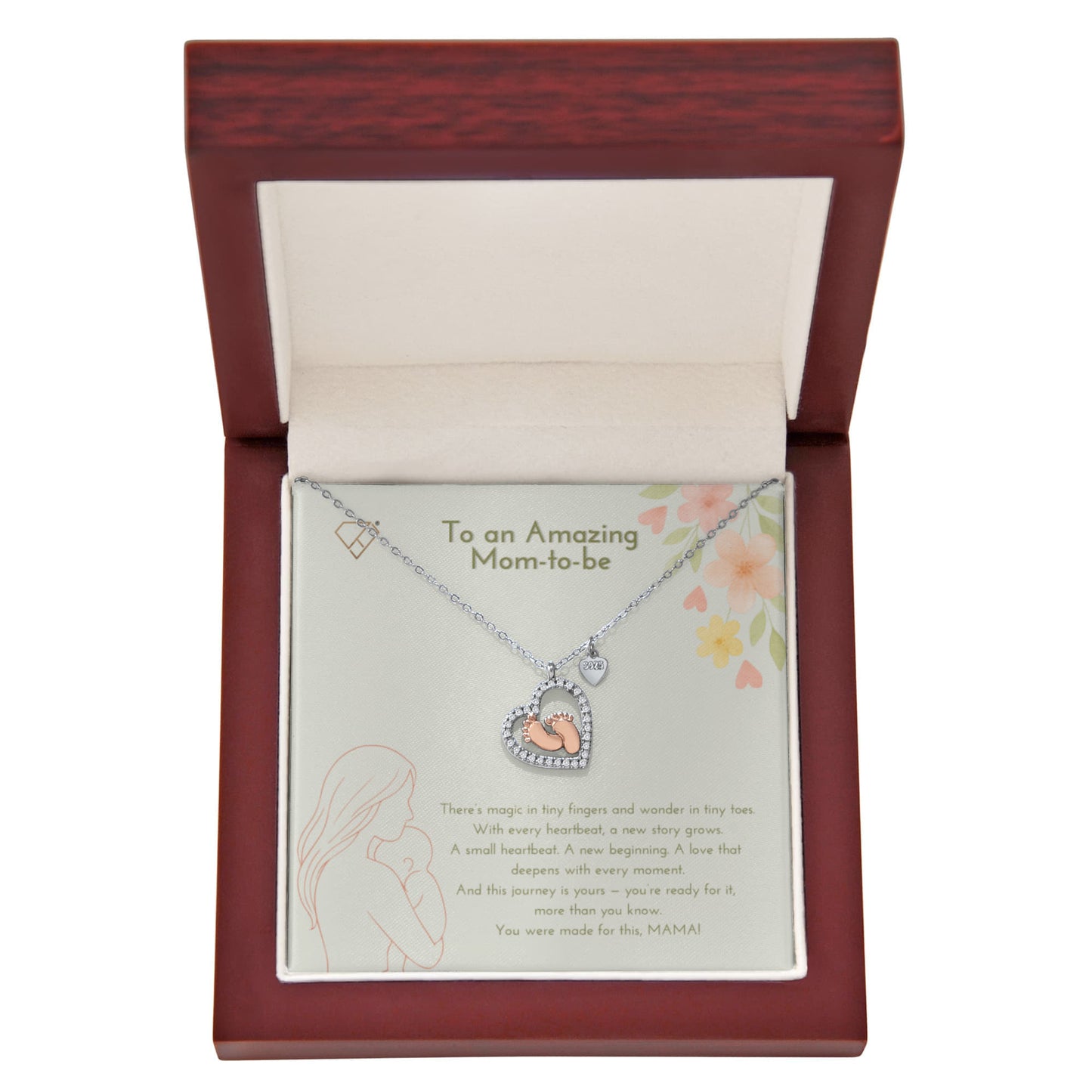 Baby Feet Heart Necklace – Mom-to-Be Gift | New Mom Pregnancy Jewelry with Message Card | Baby Shower Gift for Expecting Moms