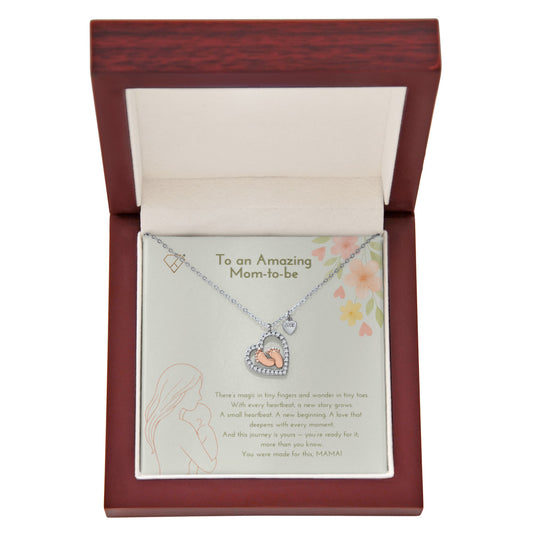 Baby Feet Heart Necklace – Mom-to-Be Gift | New Mom Pregnancy Jewelry with Message Card | Baby Shower Gift for Expecting Moms