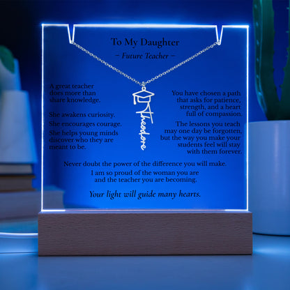 To My Daughter – Future Teacher | Personalized Name Necklace & Lighted Graduation Keepsake