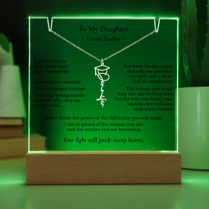 To My Daughter – Future Teacher | Personalized Name Necklace & Lighted Graduation Keepsake