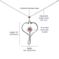 Stethoscope necklace dimensions and stainless-steel, red-crystal and adjustable-chain details
