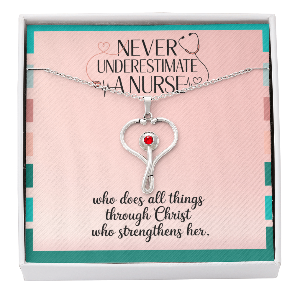 Heartscope nurse necklace with red Swarovski crystal