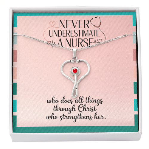 Heartscope nurse necklace with red Swarovski crystal