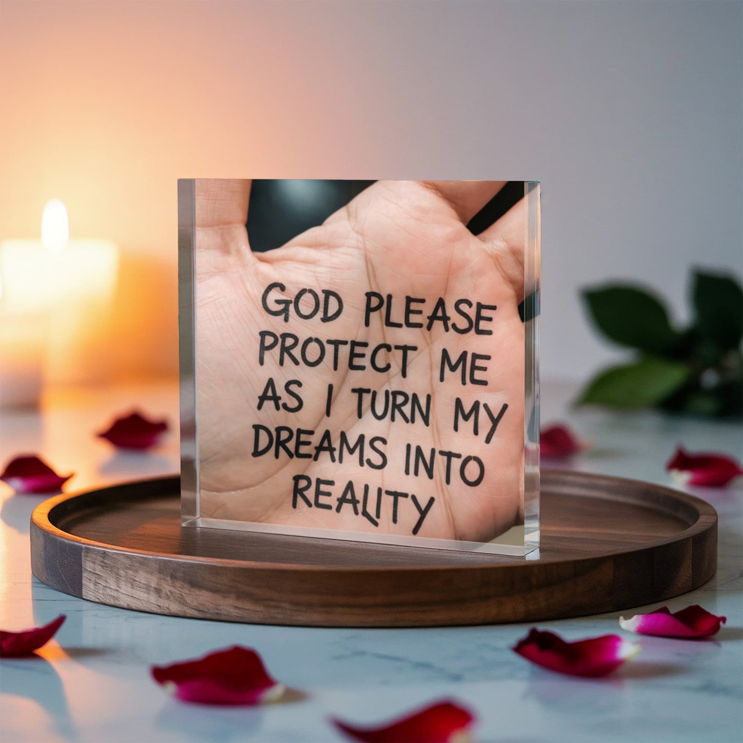 “God Please Protect Me” Inspirational Acrylic Block – A Prayer for Dreamers and Doers