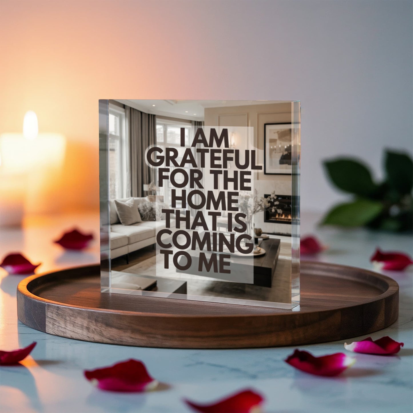 I Am Grateful for the Home That Is Coming to Me Printed Acrylic Block – Manifestation Decor with Positive Affirmation Quote