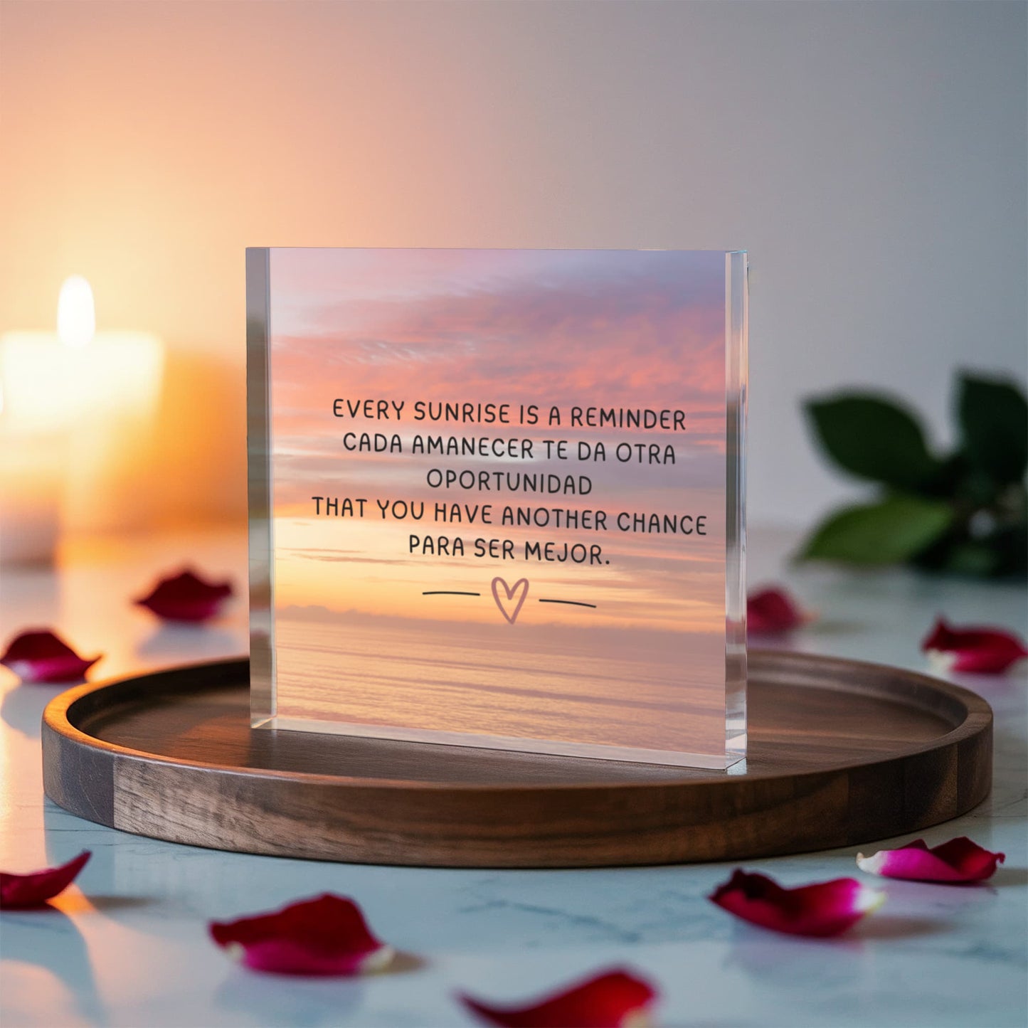 Inspirational Spanish English quote acrylic décor block