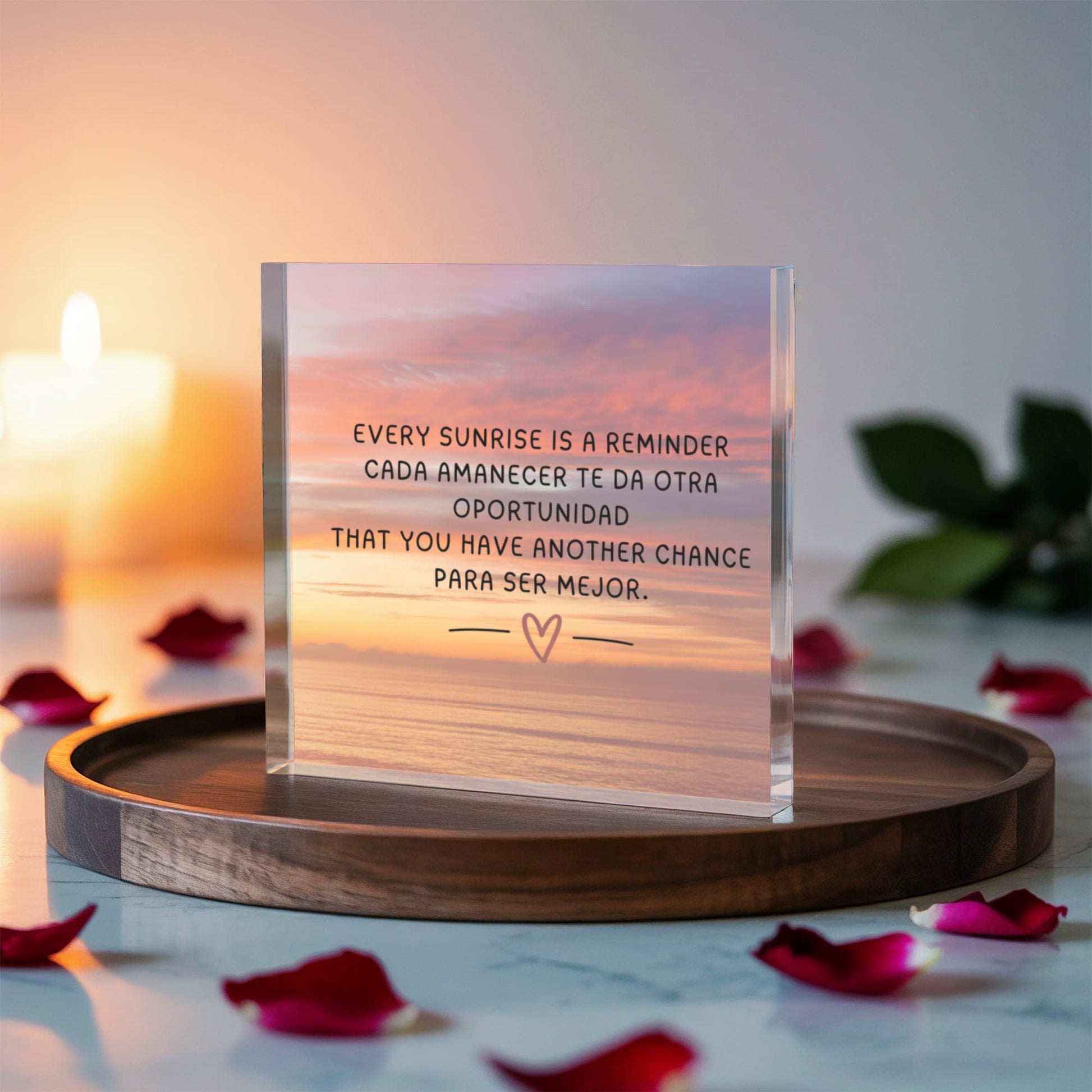 Inspirational Spanish English quote acrylic décor block