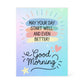 Motivational home décor block displayed on wooden desk beside coffee cup