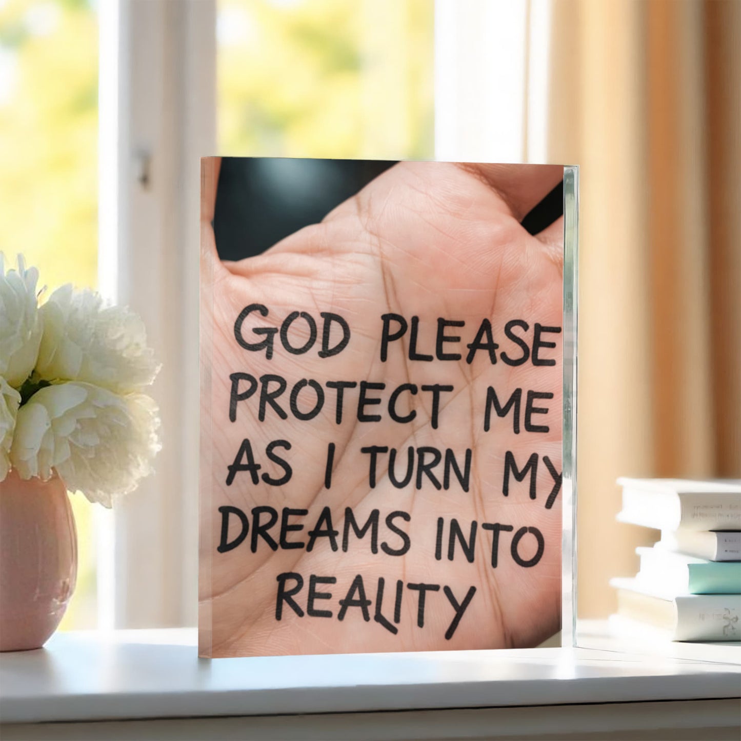 “God Please Protect Me” Inspirational Acrylic Block – A Prayer for Dreamers and Doers