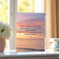 Bilingual inspirational home décor block with sunlight reflection
