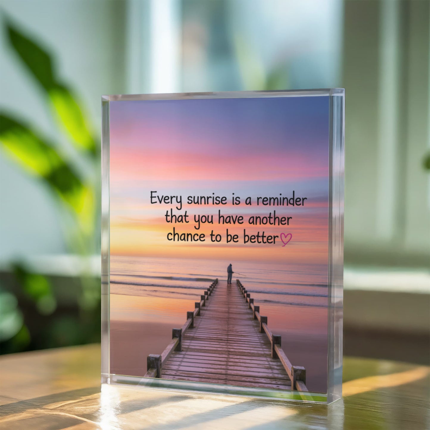 Acrylic block inspirational decor for mindful home office