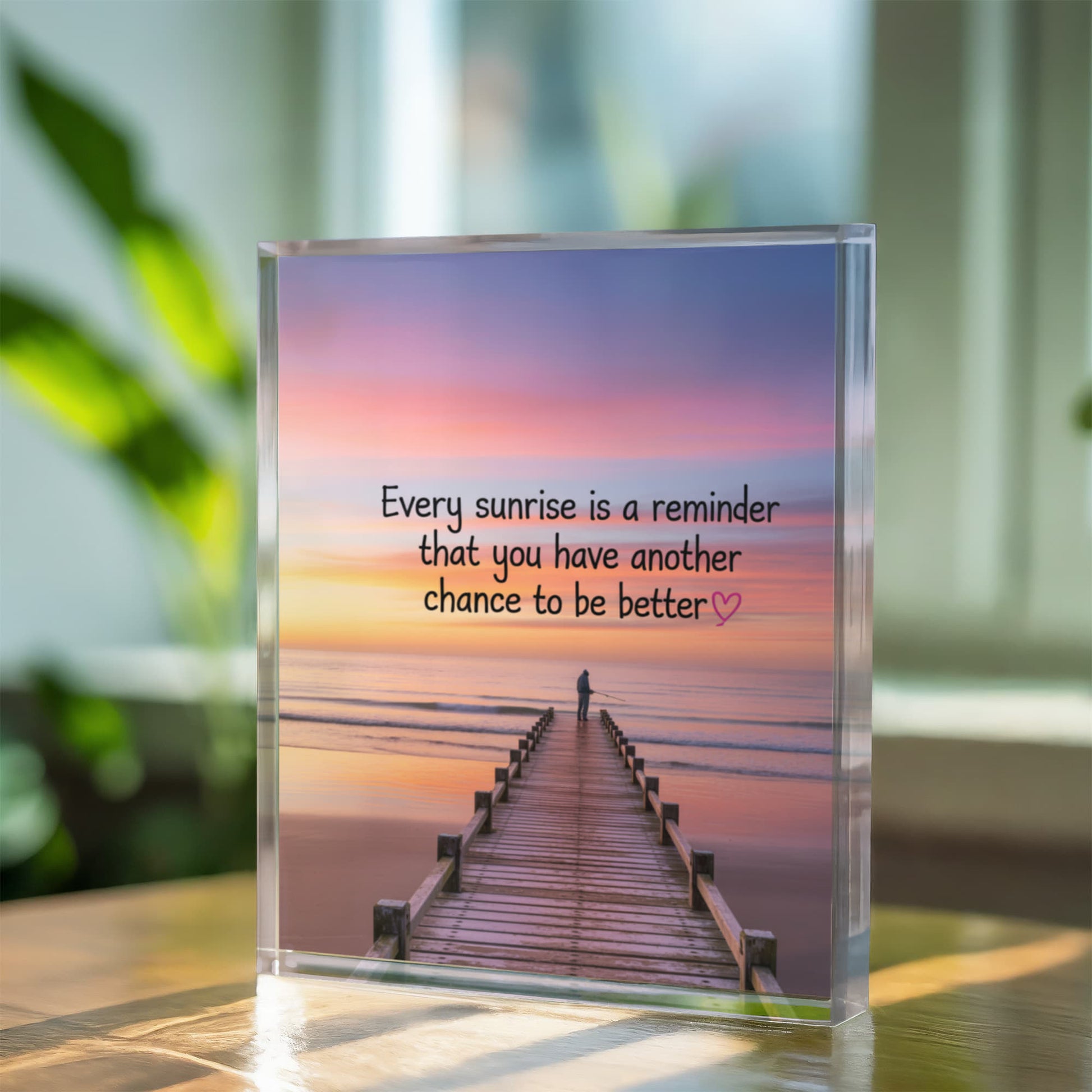 Acrylic block inspirational decor for mindful home office