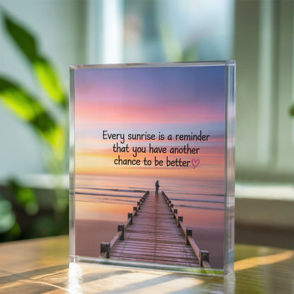 Acrylic block inspirational decor for mindful home office