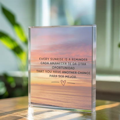 Gift-ready packaging for Every Sunrise acrylic quote block