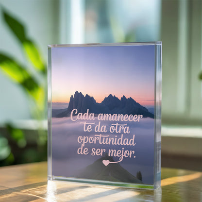 Gift-ready packaging of Cada Amanecer inspirational acrylic block