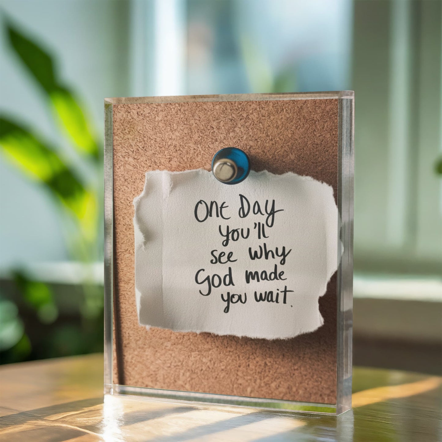 One Day You'll See Why God Made You Wait – Faith & Patience Printed Acrylic Block | Christian Gift Decor