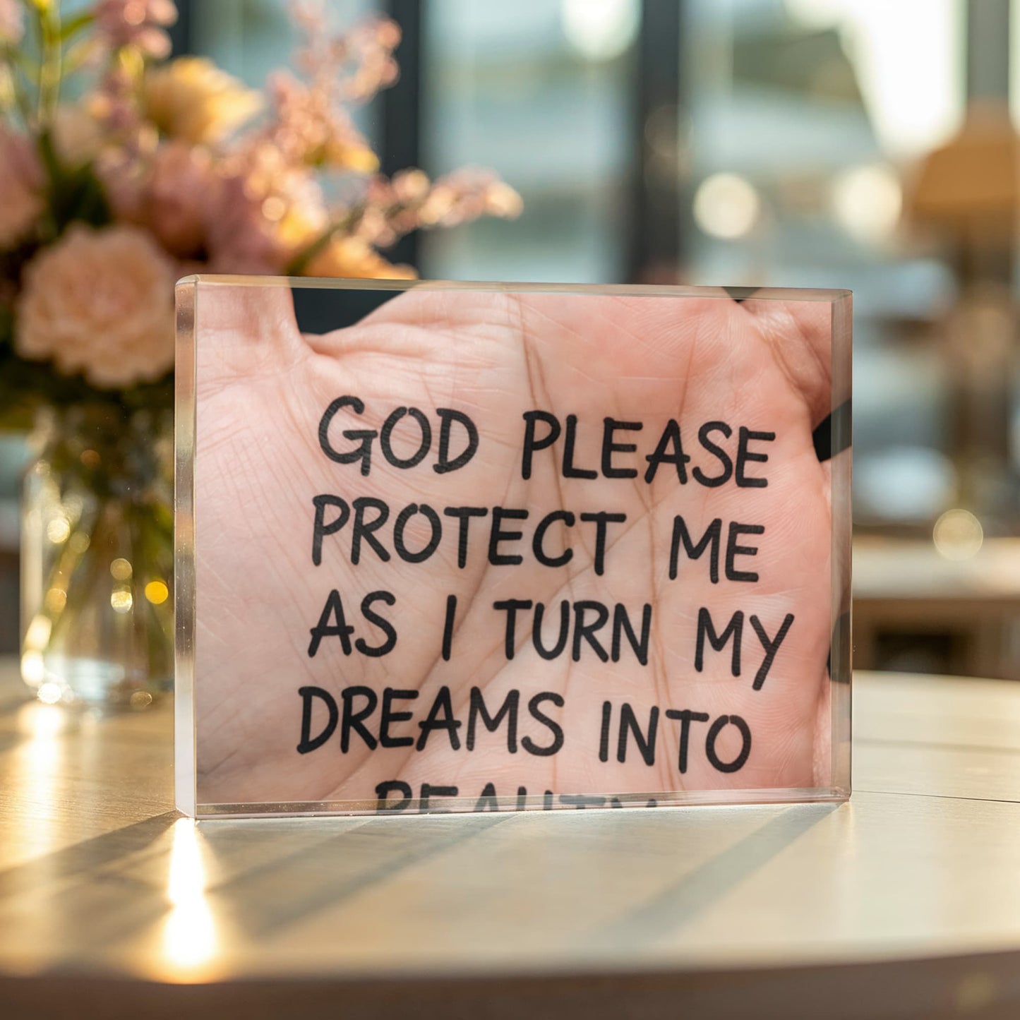 “God Please Protect Me” Inspirational Acrylic Block – A Prayer for Dreamers and Doers