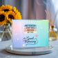 Lifestyle photo of acrylic block on bedside table with morning sunlight